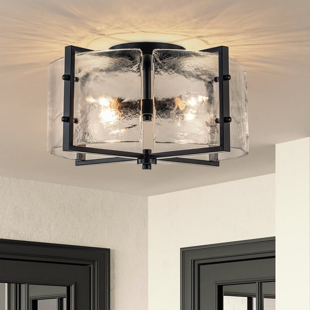 4-Light Contemporary Clear Textured Glass Drum Flush Mount