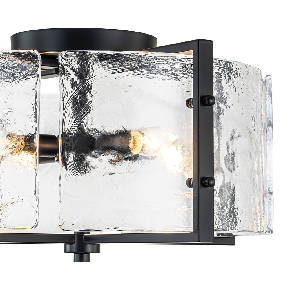 4-Light Contemporary Clear Textured Glass Drum Flush Mount