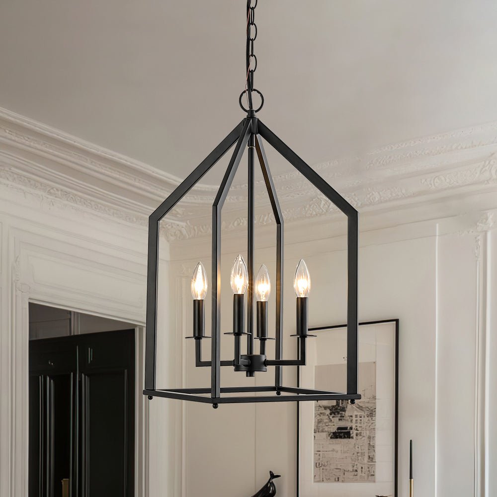 4-light Farmhouse Candle Style Black Lantern Pendant Light