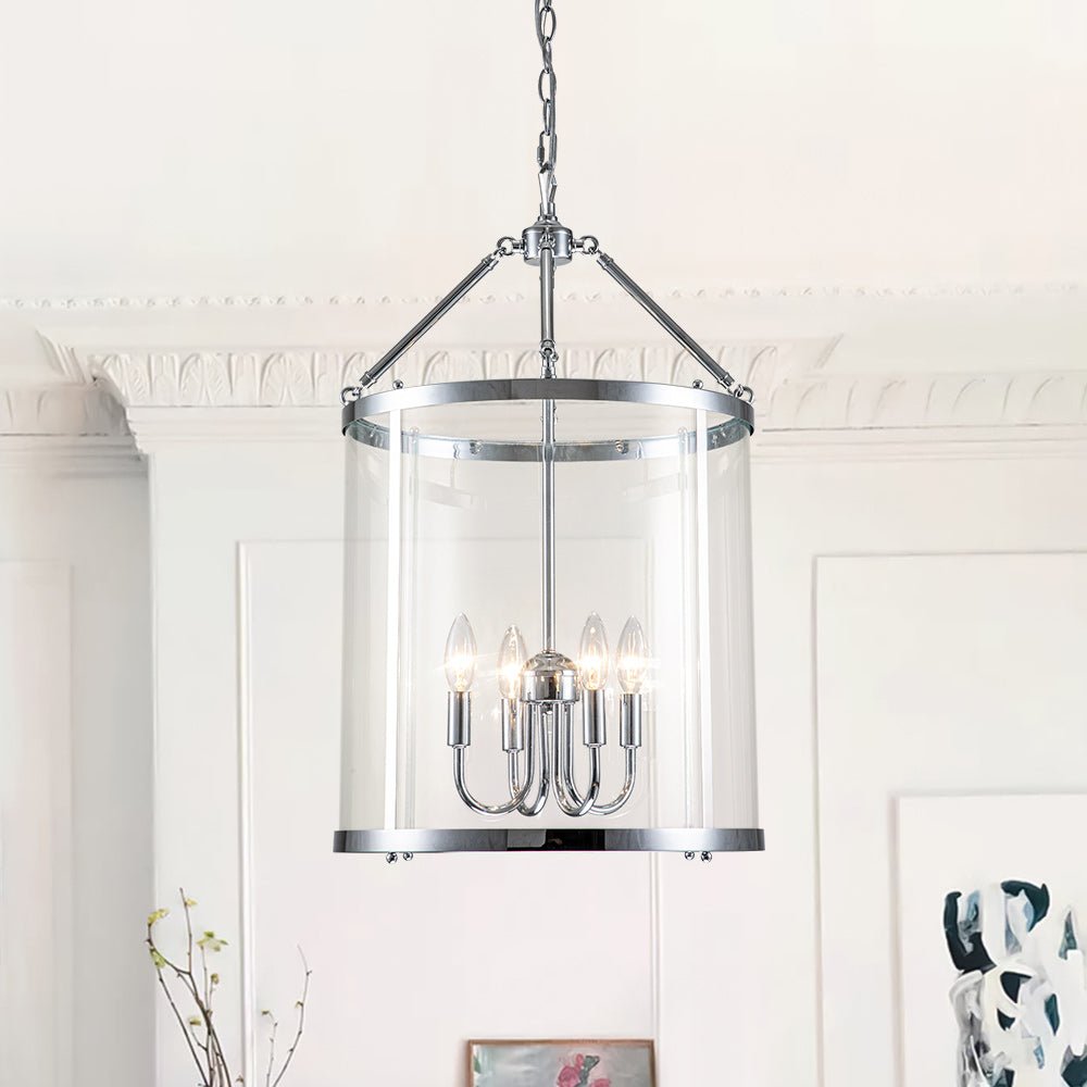 4-Light Manor Glass Wide Cylinder Lantern Pendant Light