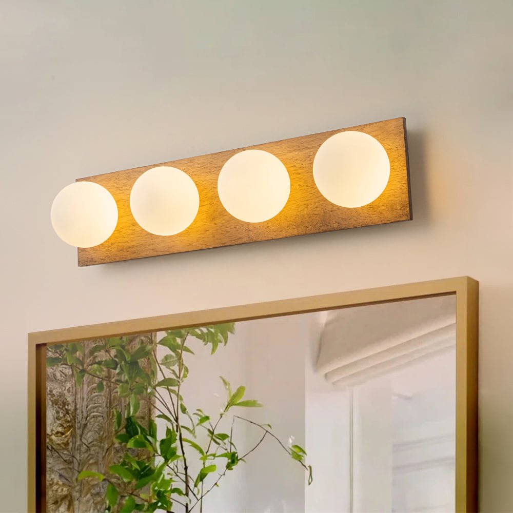 4-Light Opal Glass Linear Wooden Semi Flush Mount / Wall Light