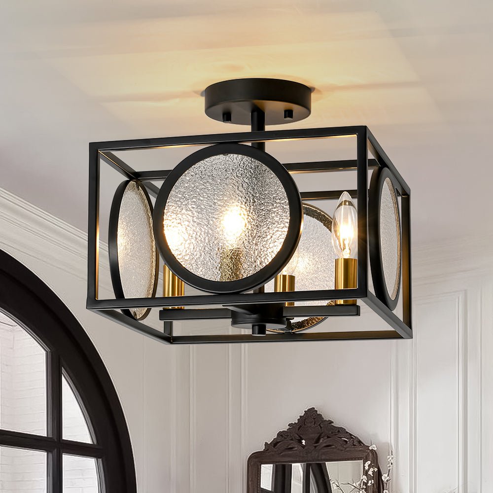 4-light Textured Glass Square Lantern Semi Flush Mount