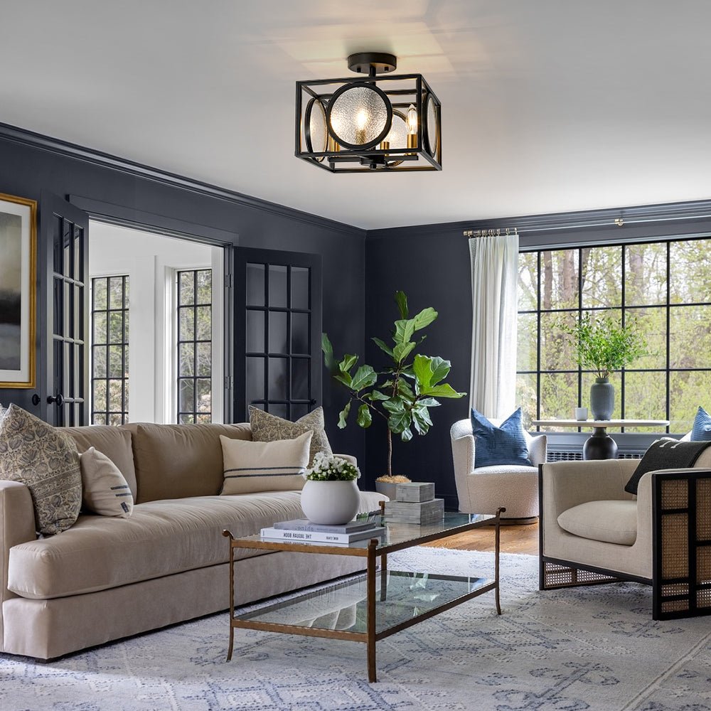 4-light Textured Glass Square Lantern Semi Flush Mount