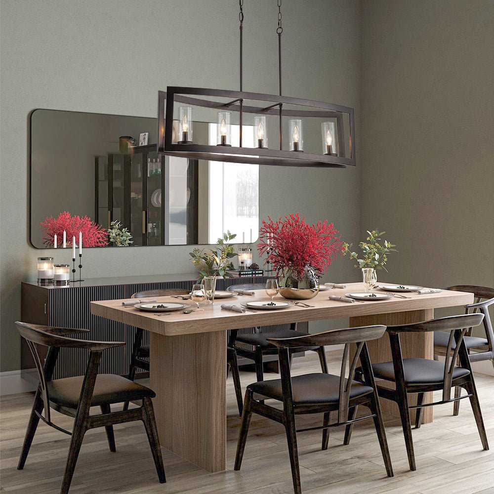 5-Light Curved Rectangle Frame Island Chandelier