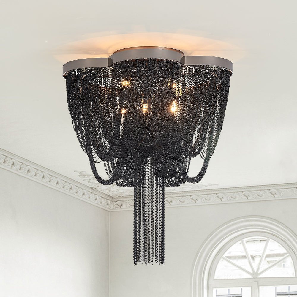 5-Light Empire Chain Tassel Flush Mount Ceiling Light