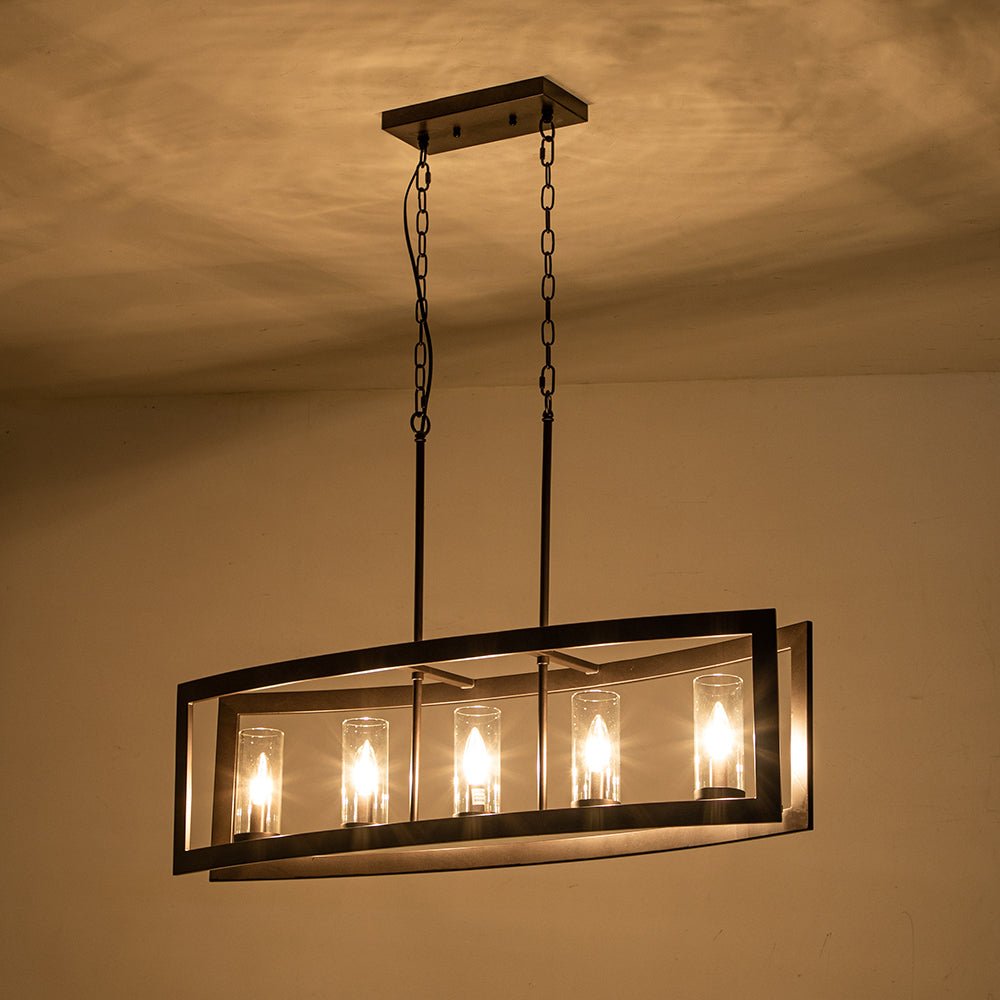 5-Light Curved Rectangle Frame Island Chandelier