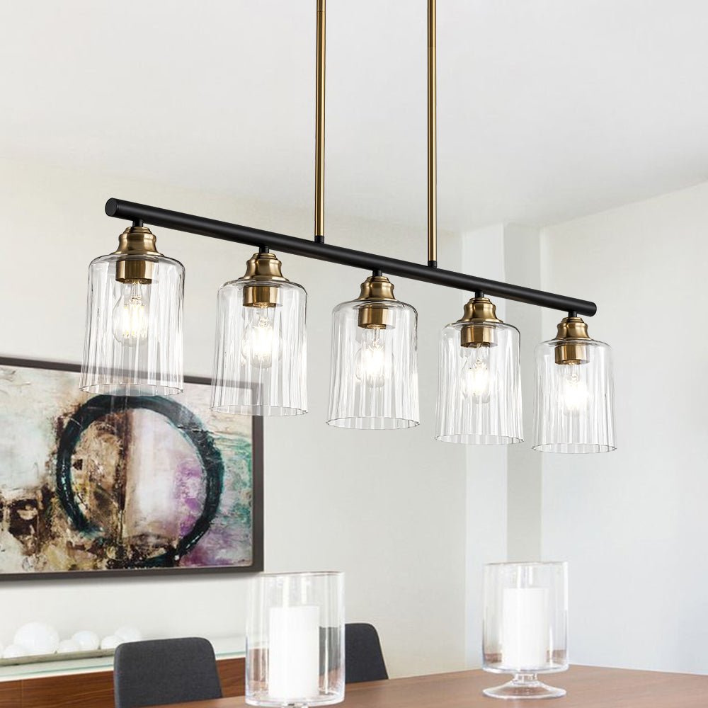 5-Light Reeded Glass Shade Linear Island Pendant