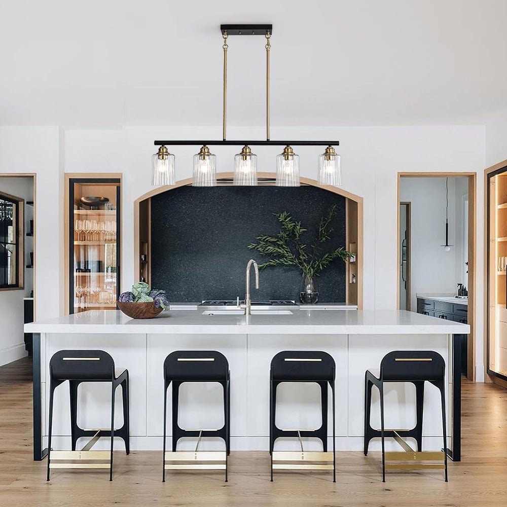 5-Light Reeded Glass Shade Linear Island Pendant