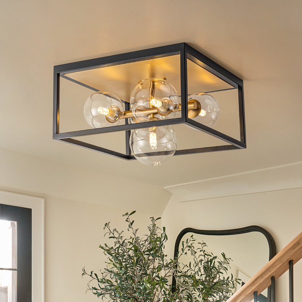 5-Light Square Box Glass Globe Flush Mount Light