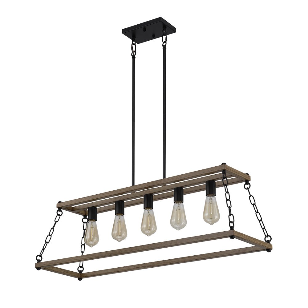 5-Light Trapezoid Wood Grain Chain Linear Island Chandelier