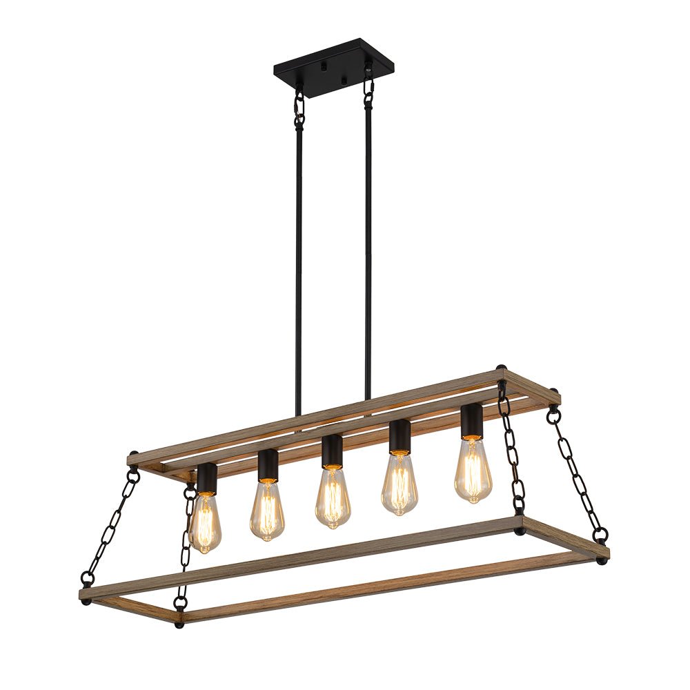 5-Light Trapezoid Wood Grain Chain Linear Island Chandelier