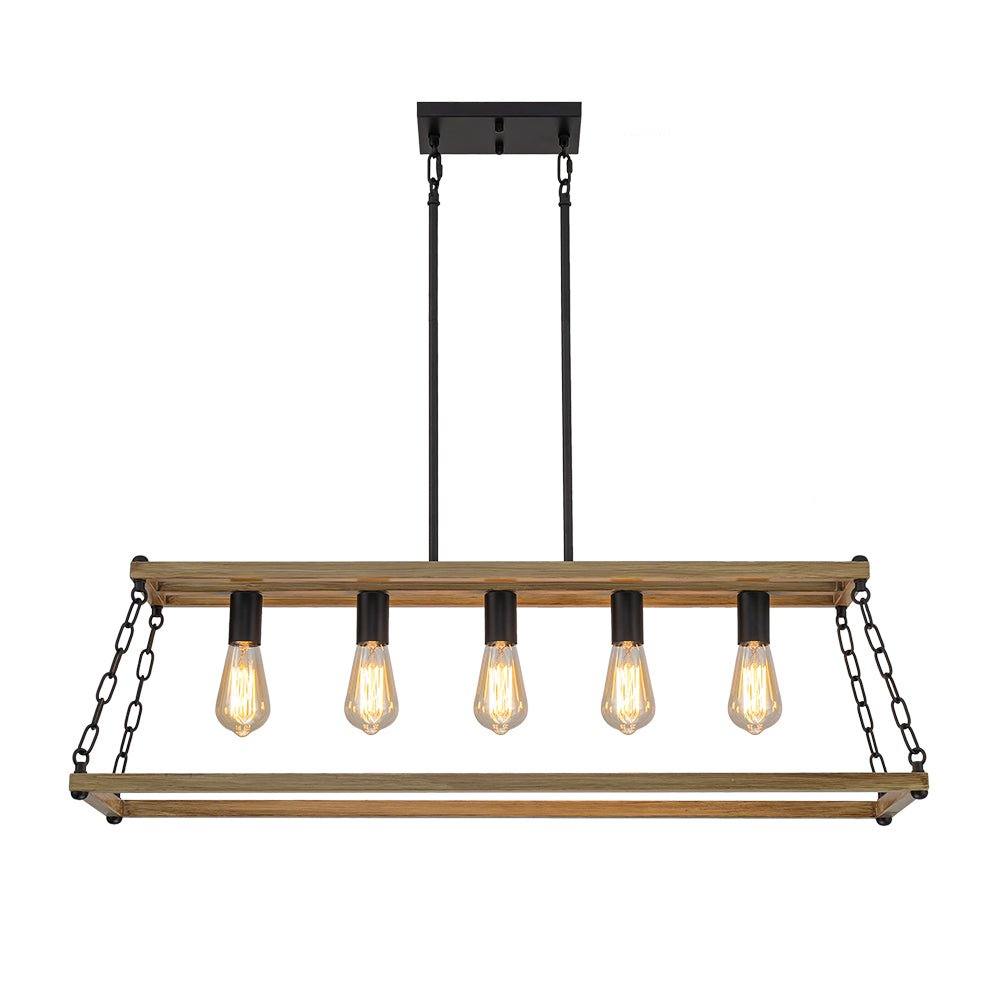 5-Light Trapezoid Wood Grain Chain Linear Island Chandelier