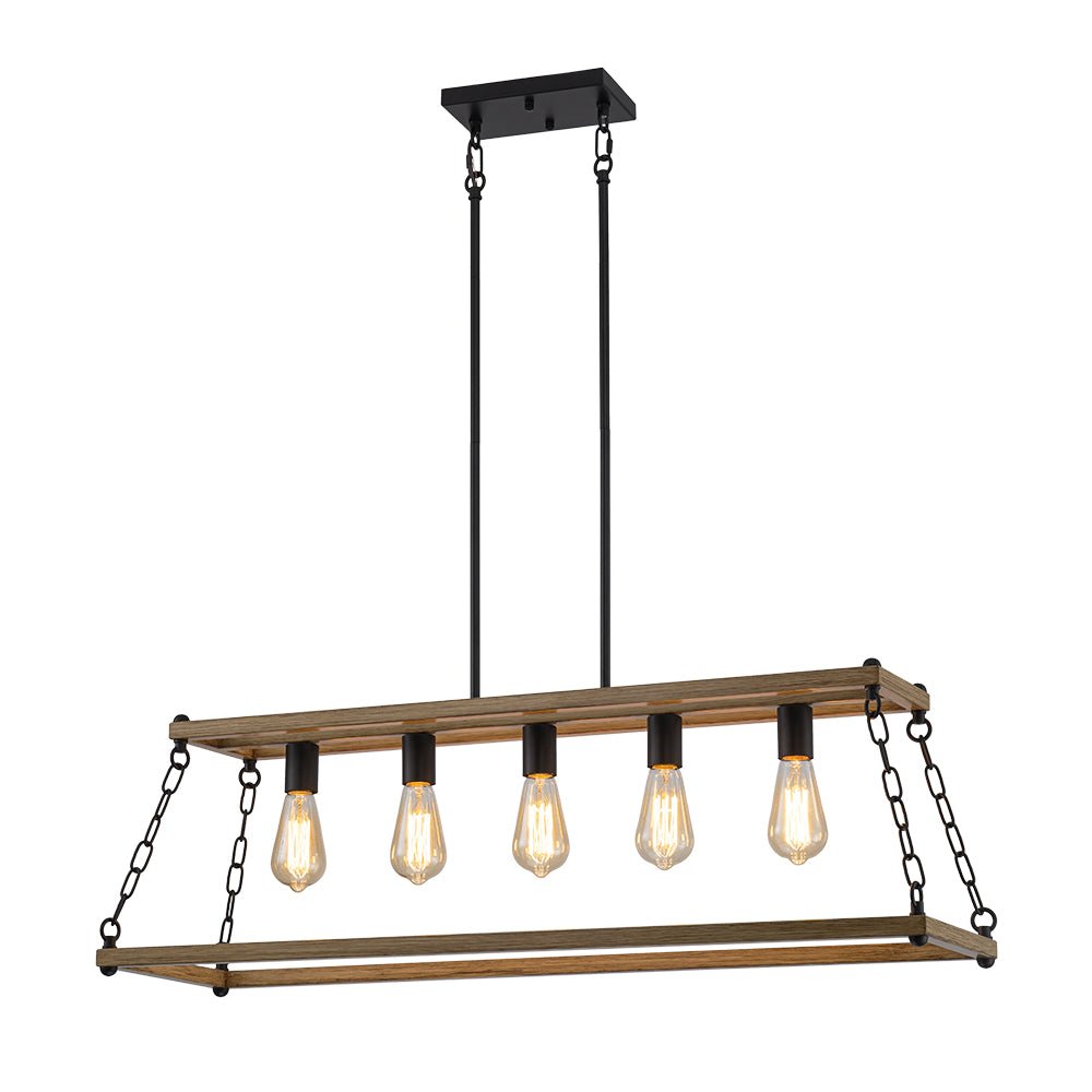 5-Light Trapezoid Wood Grain Chain Linear Island Chandelier