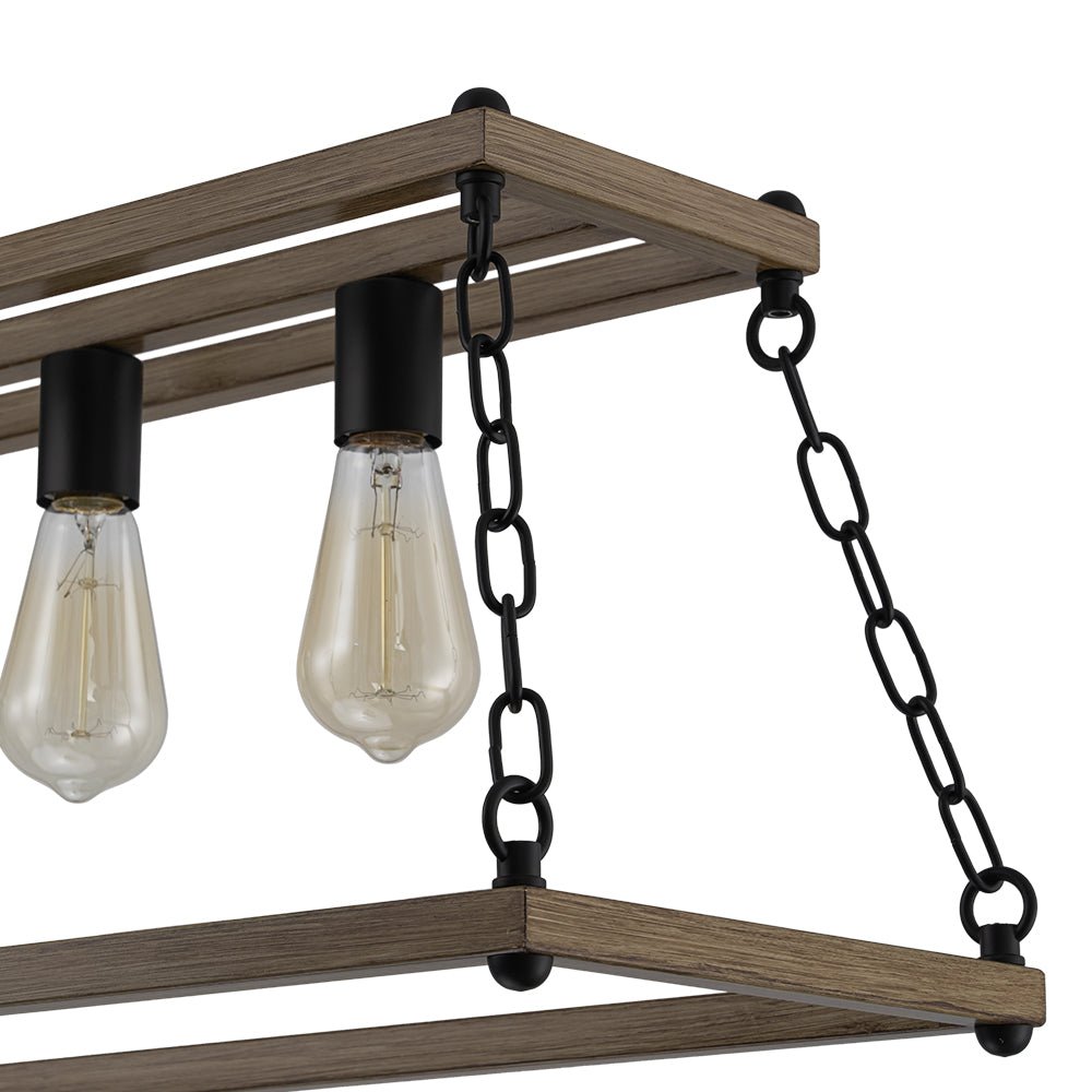 5-Light Trapezoid Wood Grain Chain Linear Island Chandelier