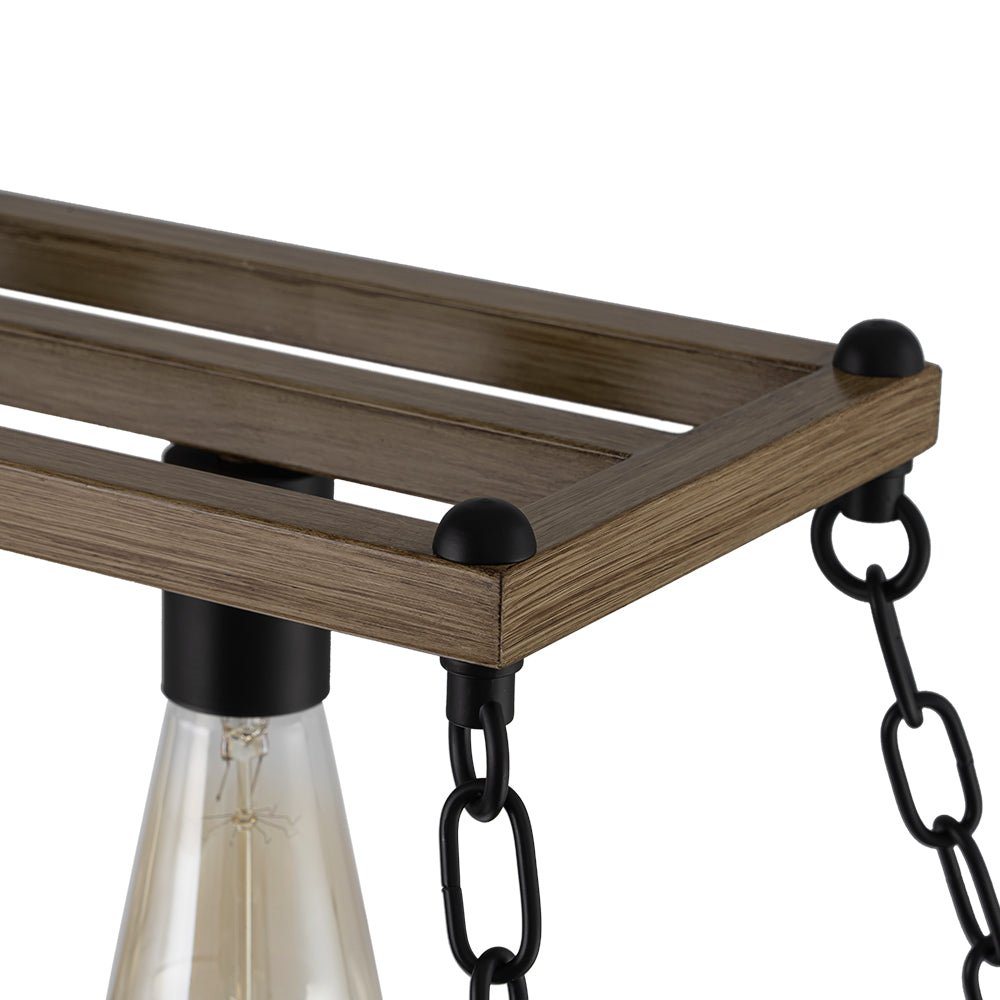 5-Light Trapezoid Wood Grain Chain Linear Island Chandelier