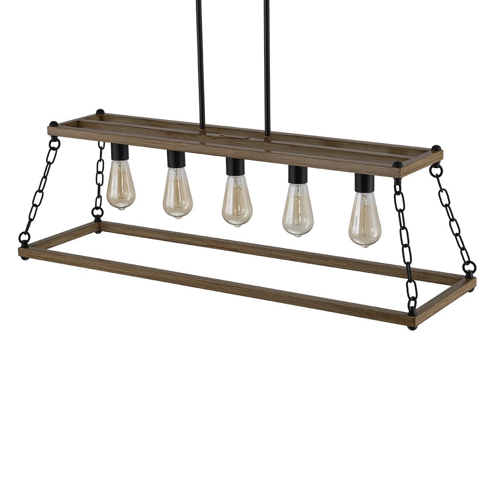 5-Light Trapezoid Wood Grain Chain Linear Island Chandelier