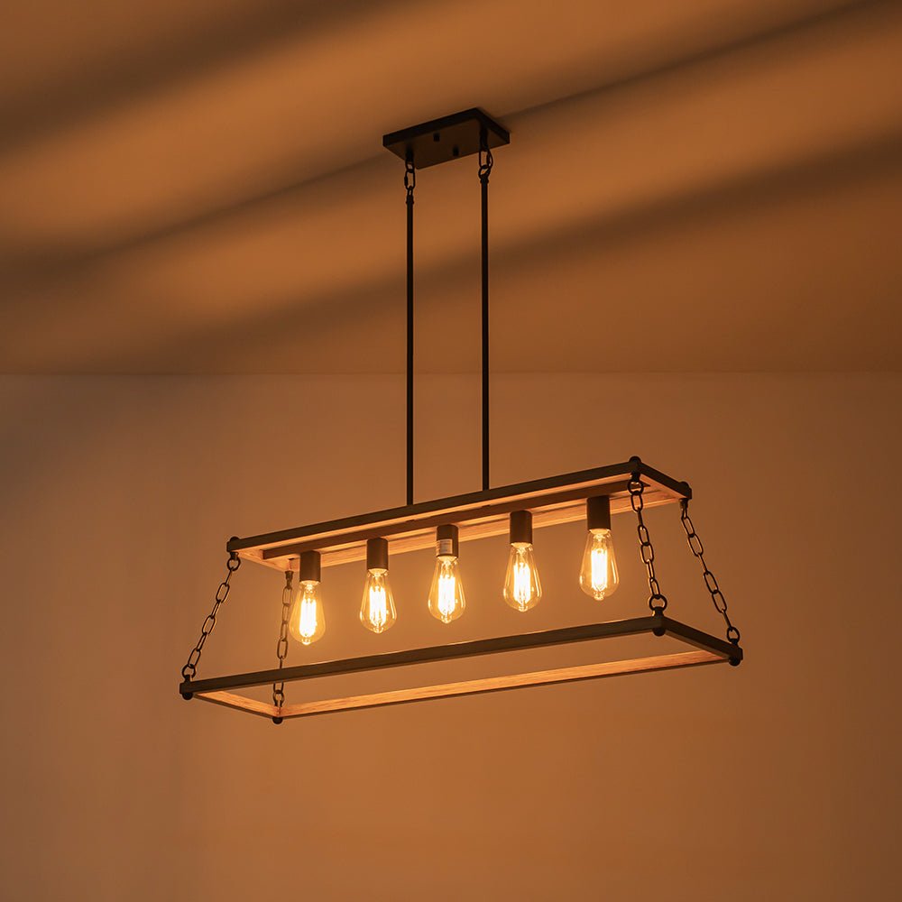 5-Light Trapezoid Wood Grain Chain Linear Island Chandelier