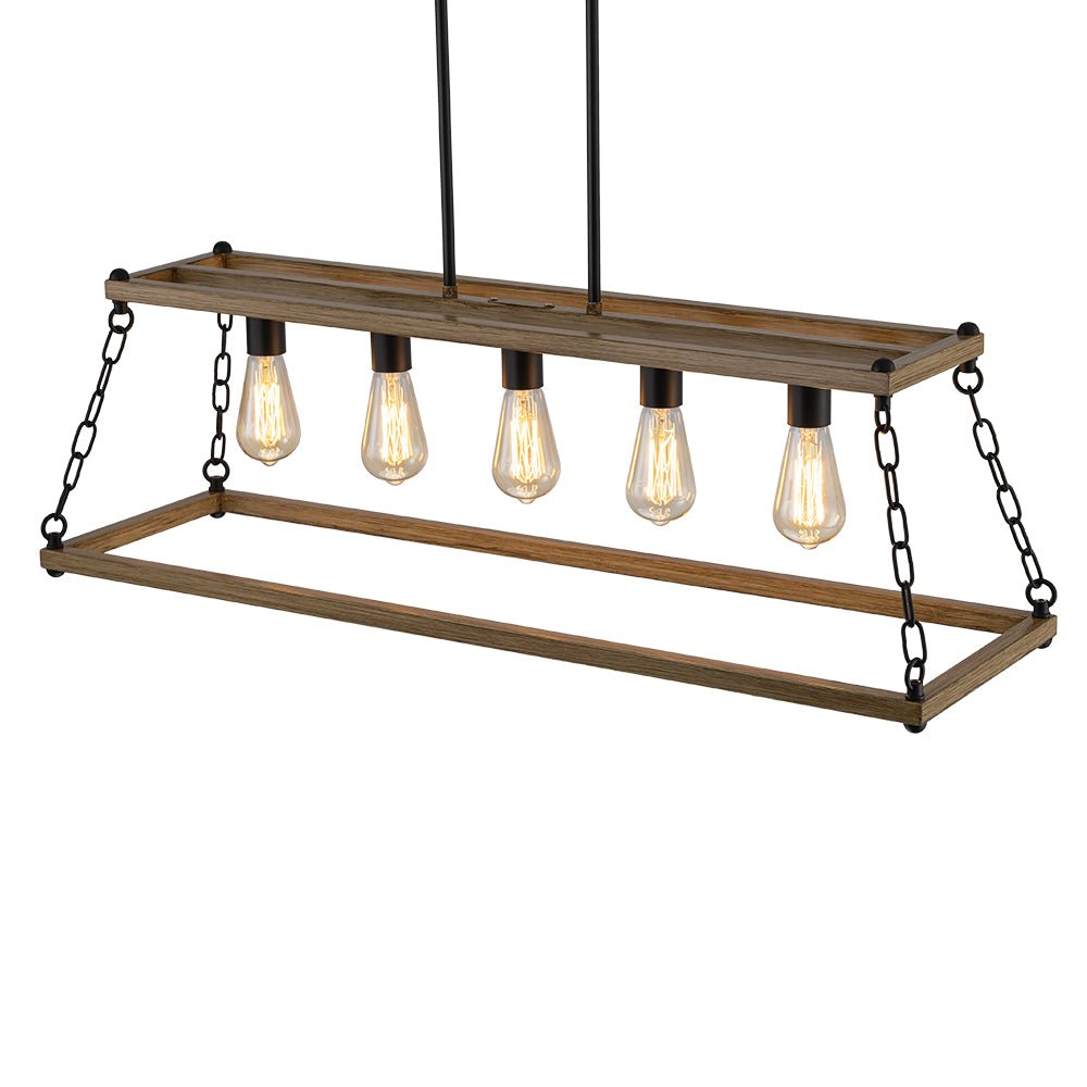 5-Light Trapezoid Wood Grain Chain Linear Island Chandelier