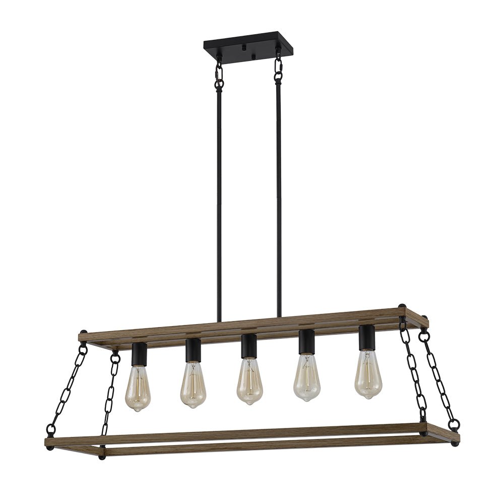 5-Light Trapezoid Wood Grain Chain Linear Island Chandelier