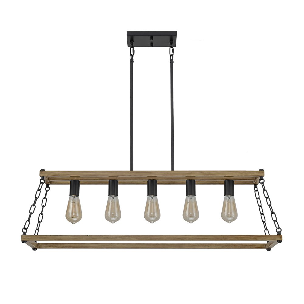 5-Light Trapezoid Wood Grain Chain Linear Island Chandelier