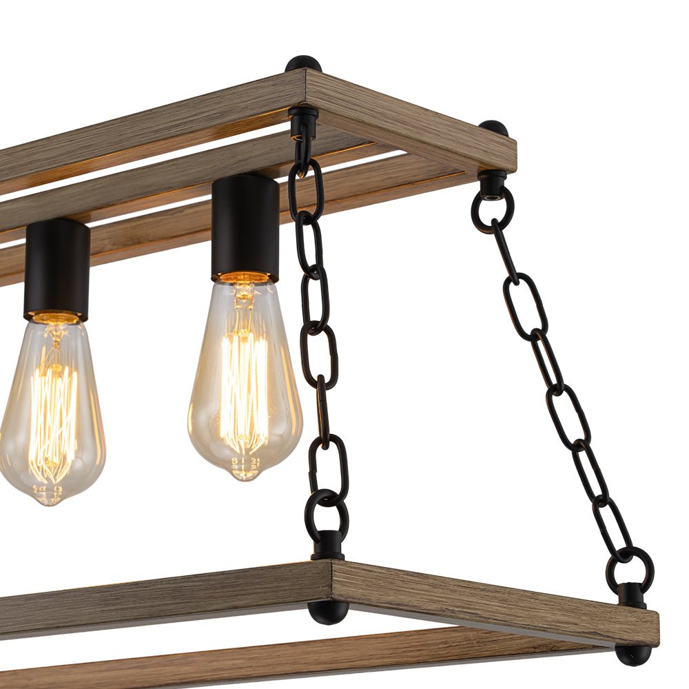 5-Light Trapezoid Wood Grain Chain Linear Island Chandelier