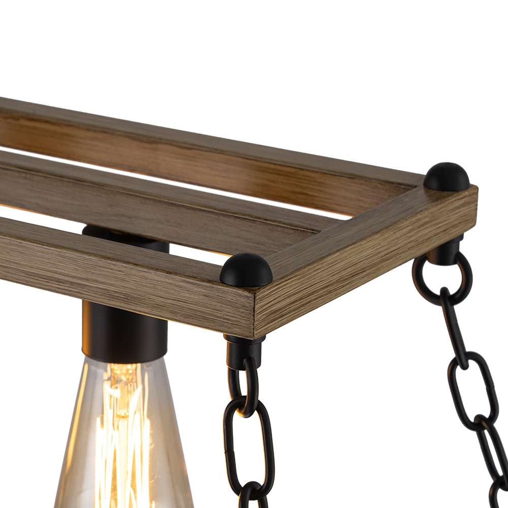 5-Light Trapezoid Wood Grain Chain Linear Island Chandelier