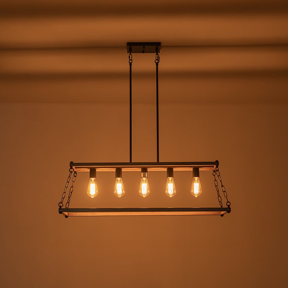 5-Light Trapezoid Wood Grain Chain Linear Island Chandelier