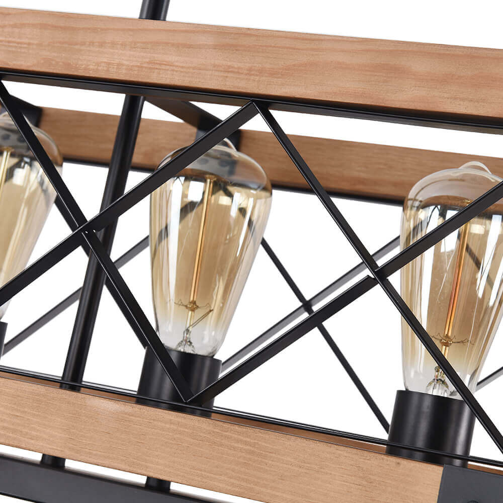 5-Light Wood Box Rectangle Chandelier Modern Farmhouse