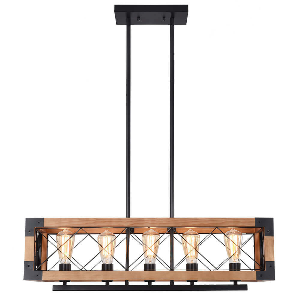 5-Light Wood Box Rectangle Chandelier Modern Farmhouse