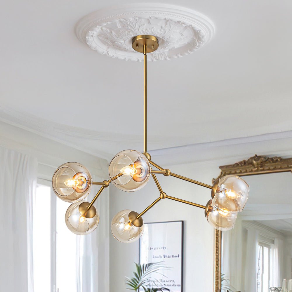 6-Light Amber Glass Globe Branch Sputnik Chandelier