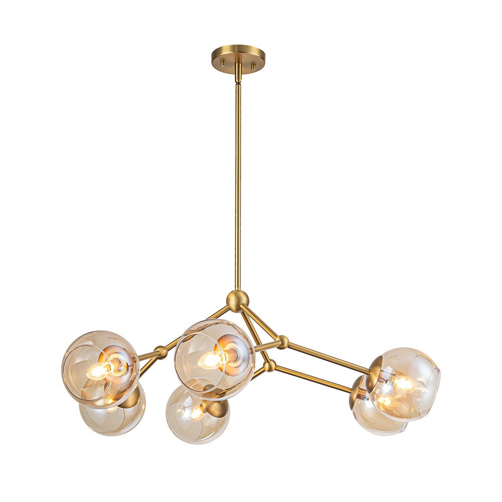6-Light Amber Glass Globe Branch Sputnik Chandelier