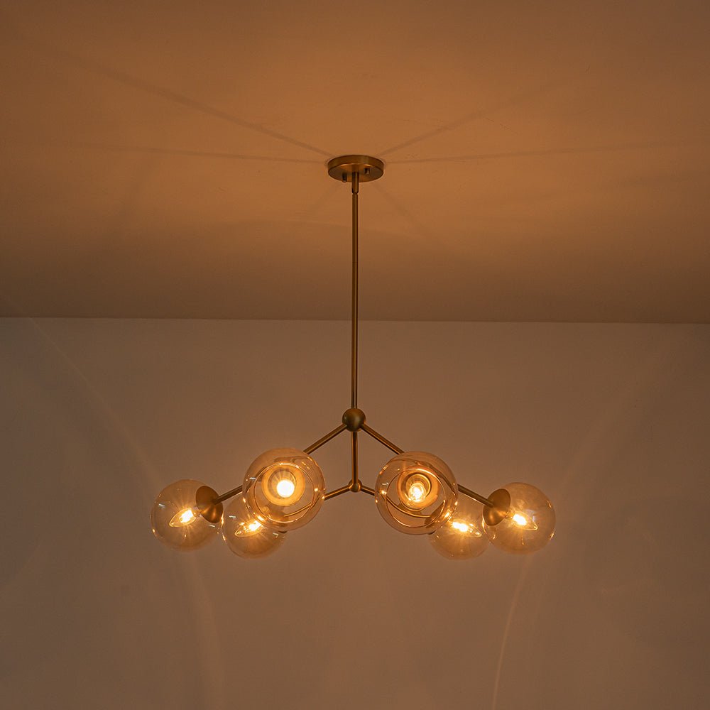 6-Light Amber Glass Globe Branch Sputnik Chandelier