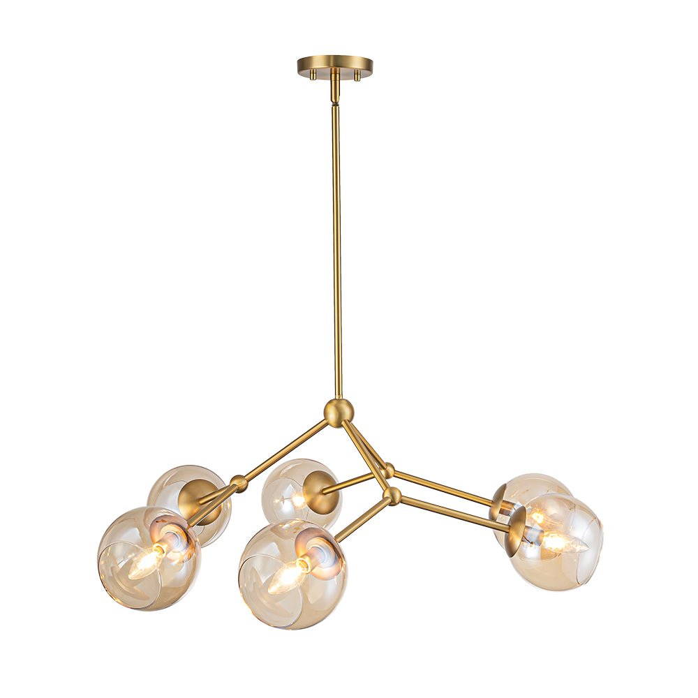 6-Light Amber Glass Globe Branch Sputnik Chandelier