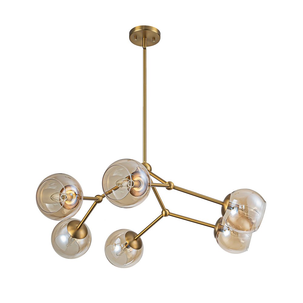 6-Light Amber Glass Globe Branch Sputnik Chandelier
