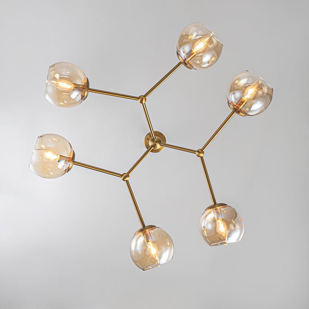 6-Light Amber Glass Globe Branch Sputnik Chandelier
