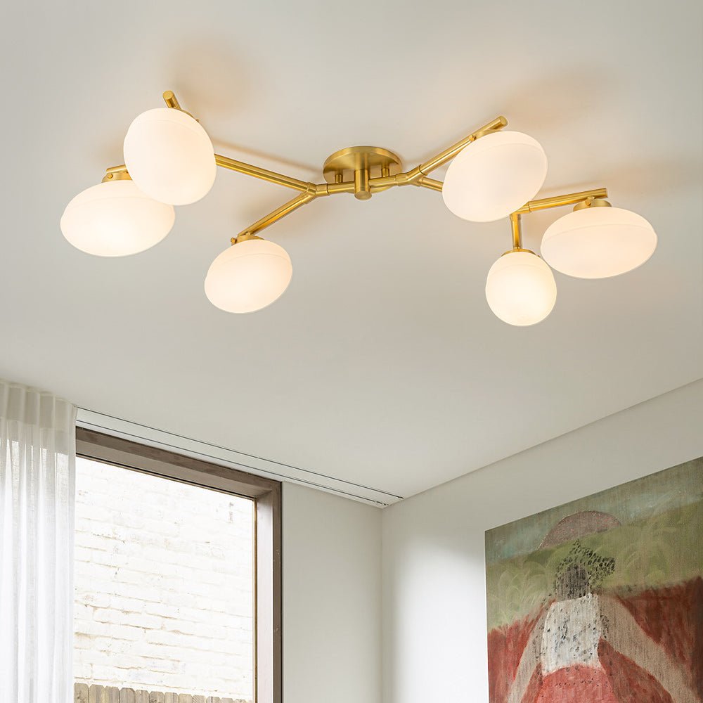 6-Light Branch Frosted Glass Egg Semi Flush Chandelier