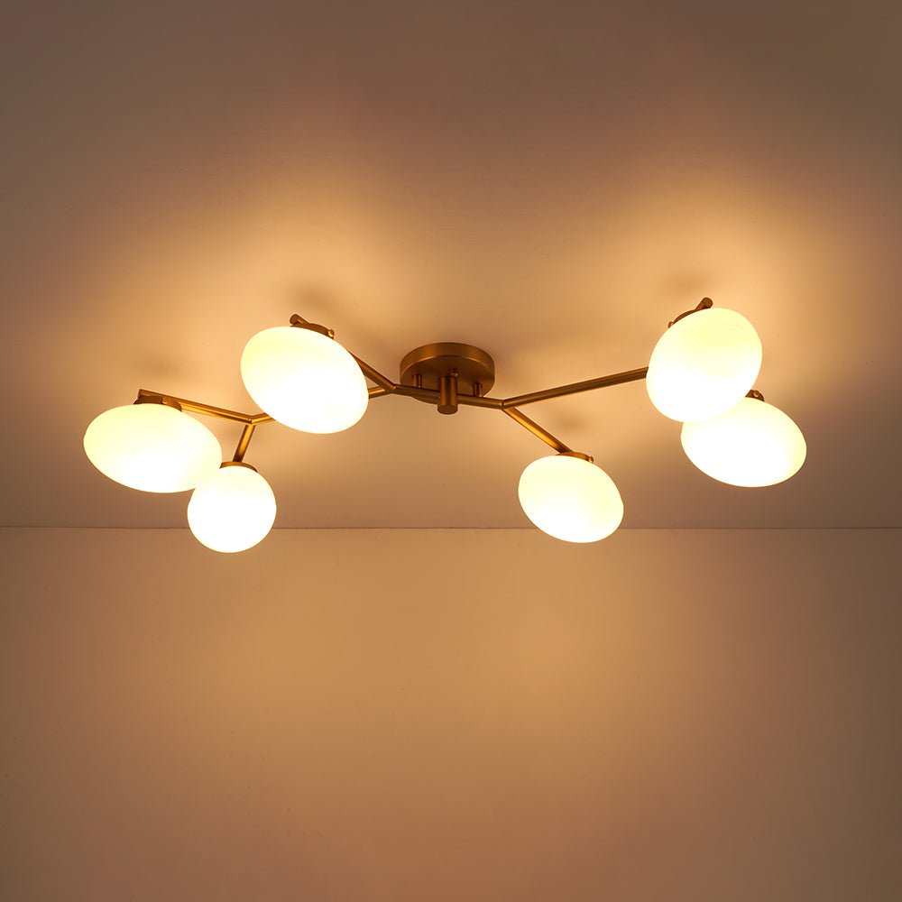 6-Light Branch Frosted Glass Egg Semi Flush Chandelier