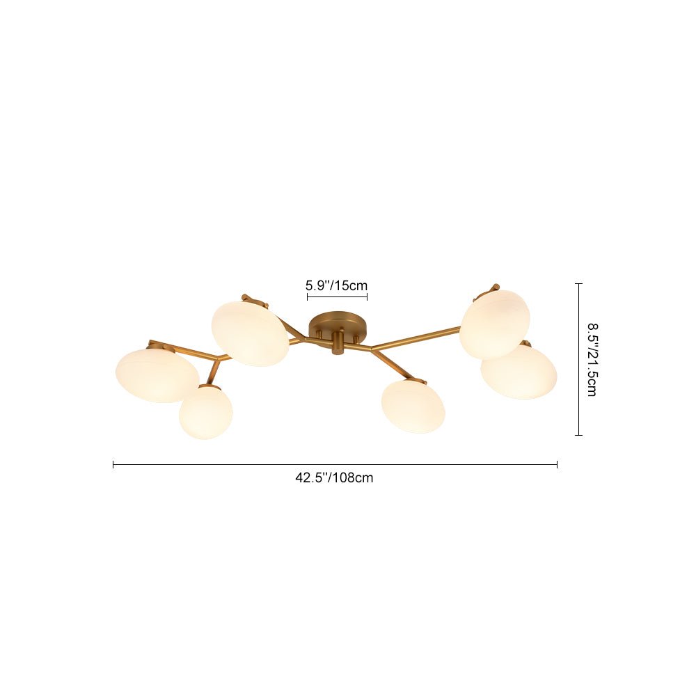 6-Light Branch Frosted Glass Egg Semi Flush Chandelier