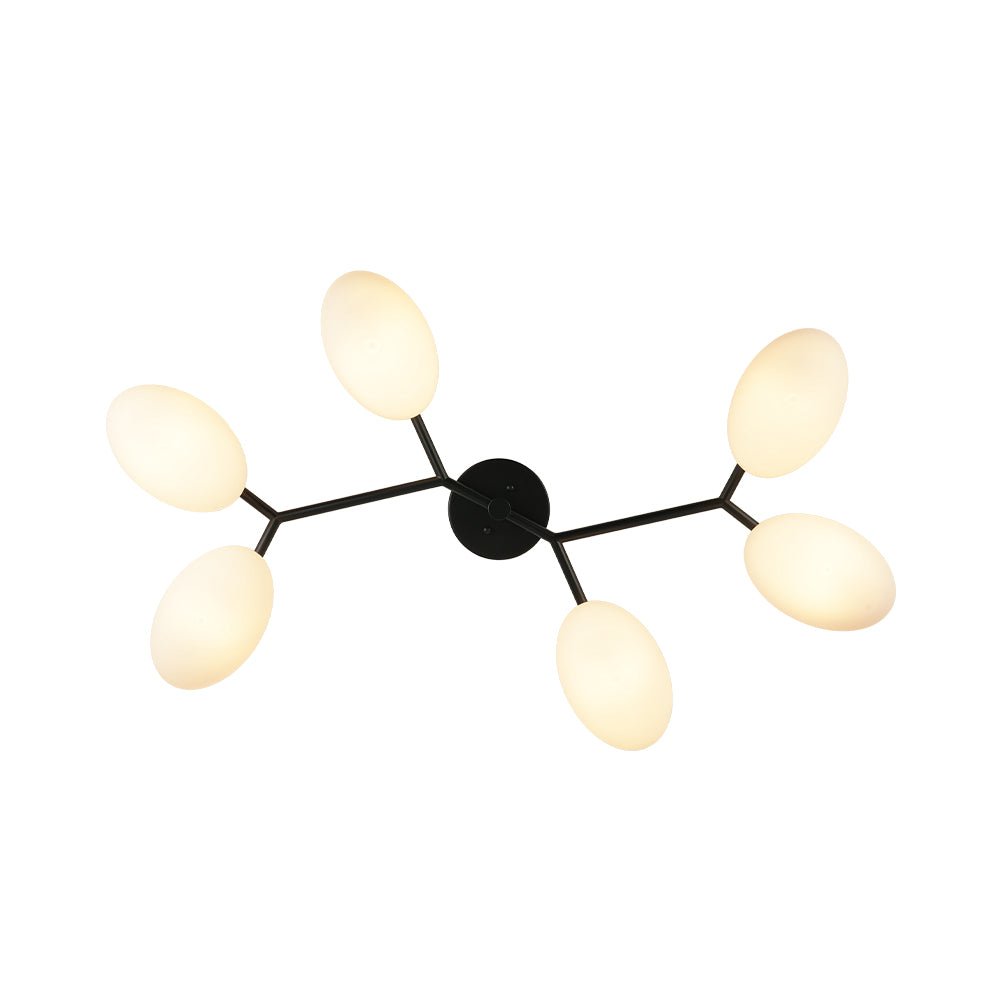 6-Light Branch Frosted Glass Egg Semi Flush Chandelier