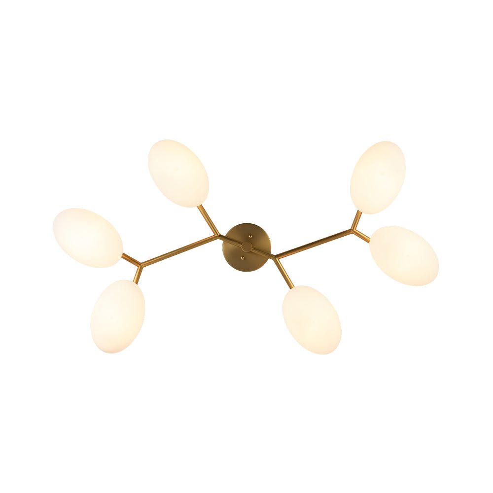 6-Light Branch Frosted Glass Egg Semi Flush Chandelier