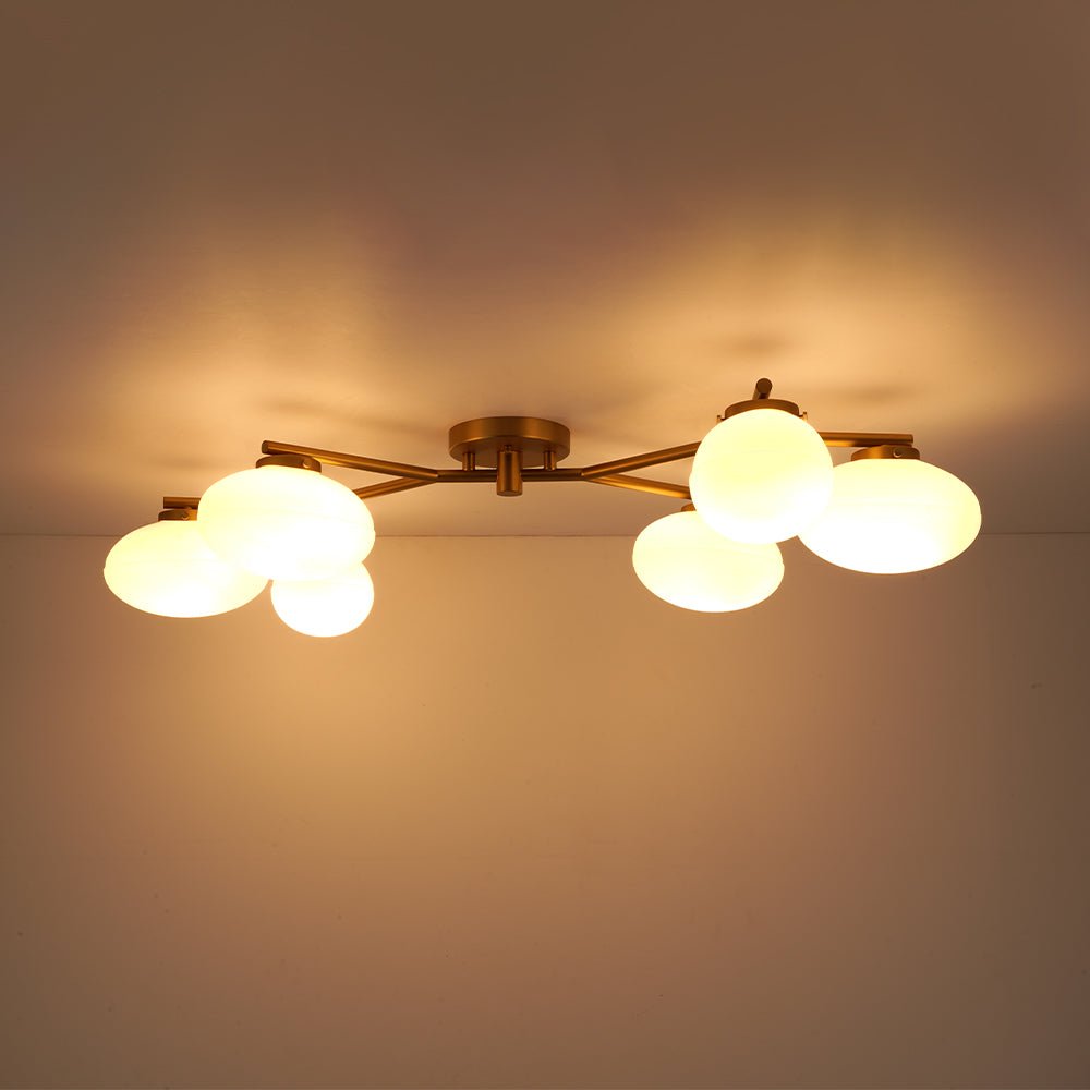 6-Light Branch Frosted Glass Egg Semi Flush Chandelier