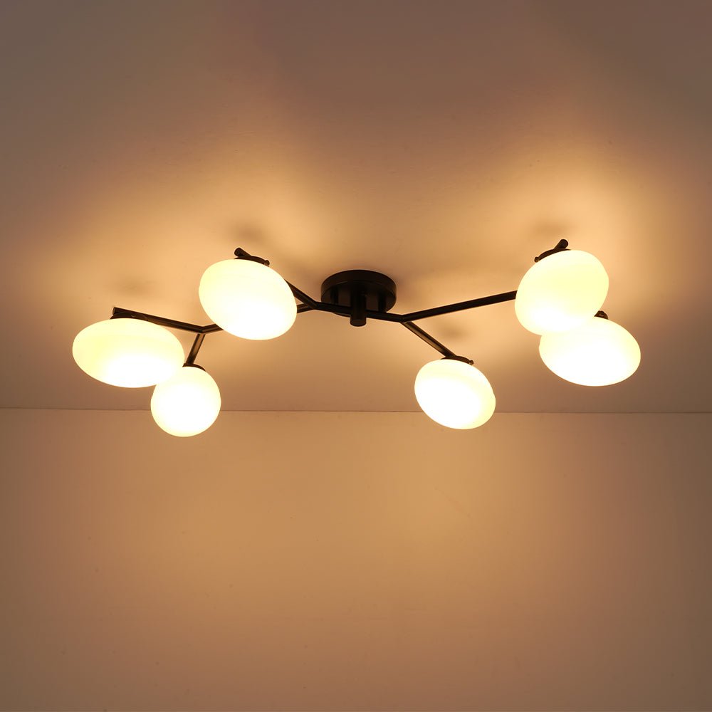 6-Light Branch Frosted Glass Egg Semi Flush Chandelier