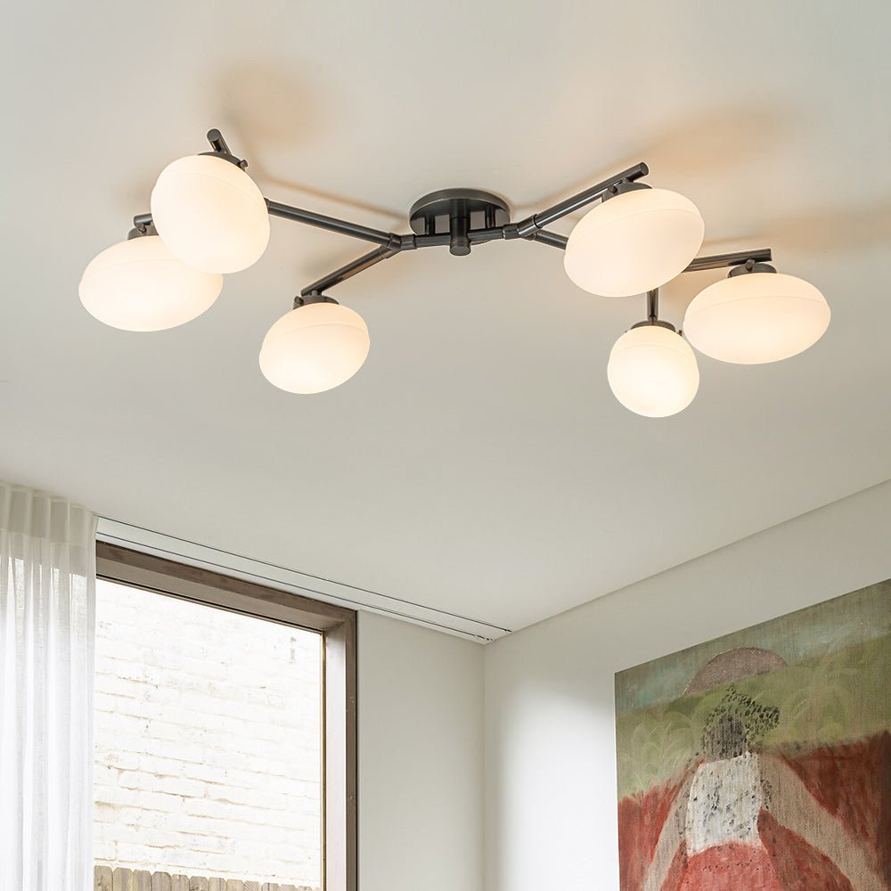 6-Light Branch Frosted Glass Egg Semi Flush Chandelier