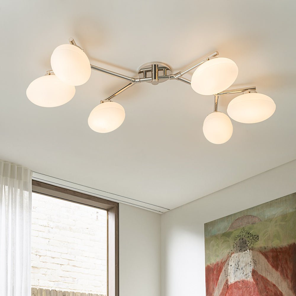 6-Light Branch Frosted Glass Egg Semi Flush Chandelier