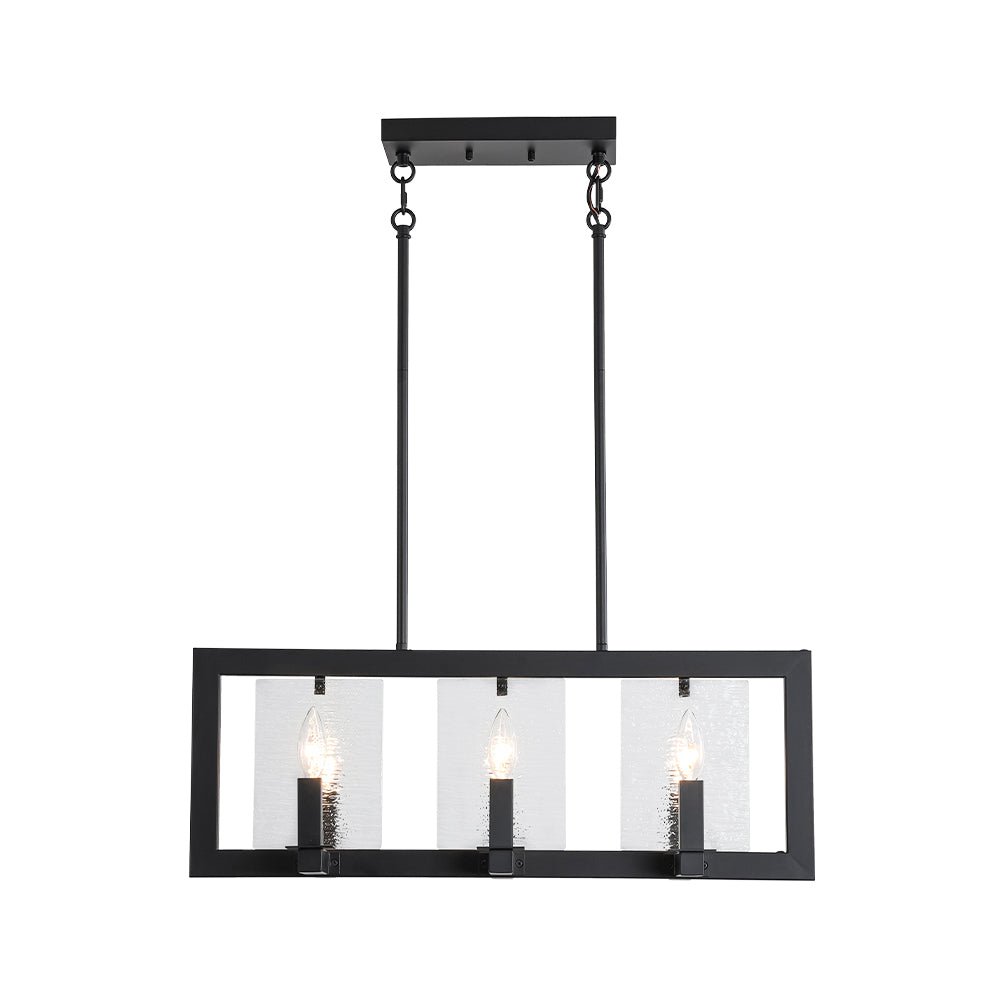 6-Light Candle Ripple Glass Black Rectangle Island Pendant