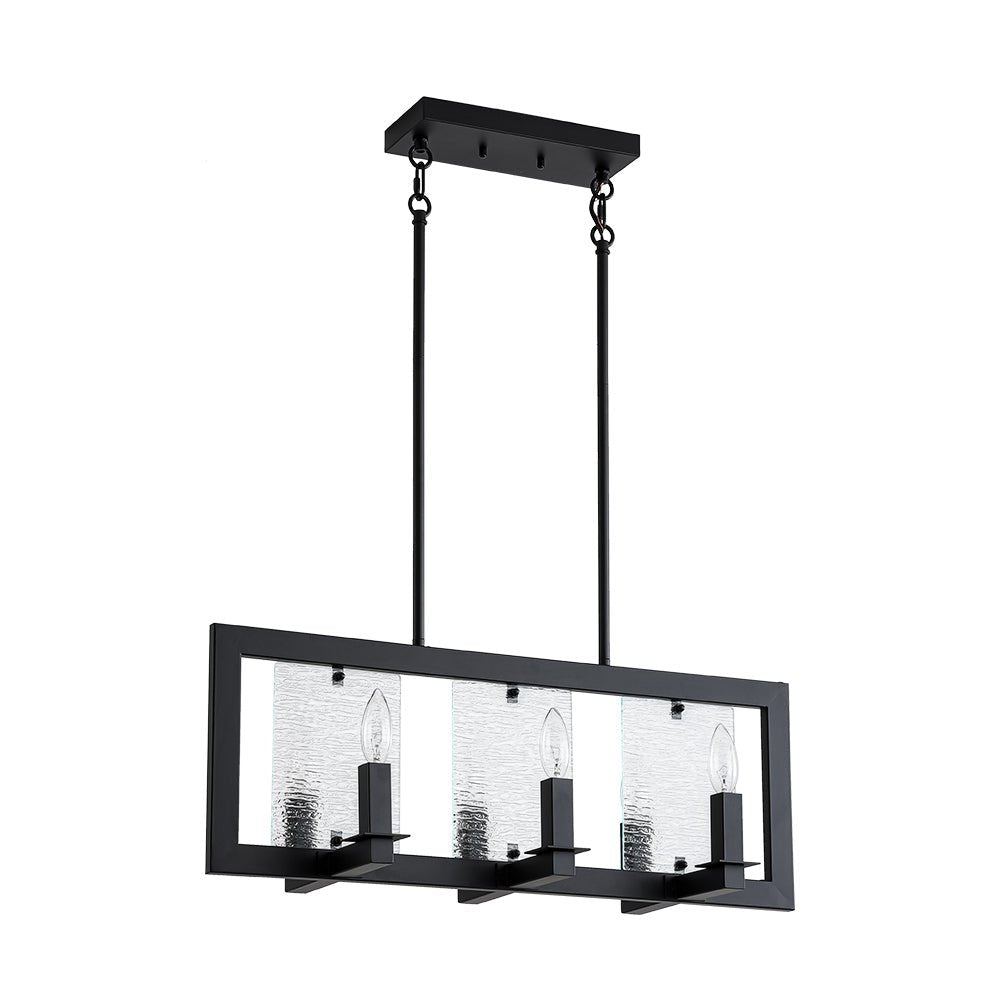 6-Light Candle Ripple Glass Black Rectangle Island Pendant