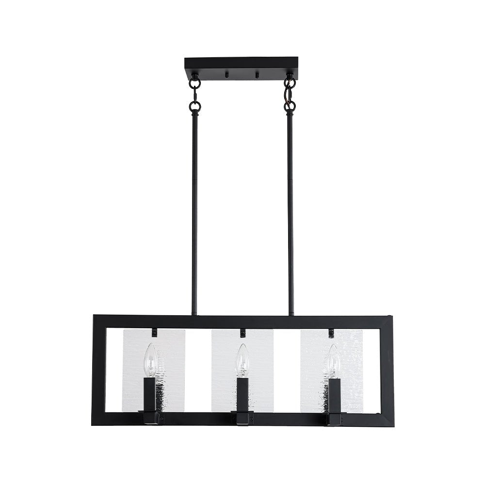 6-Light Candle Ripple Glass Black Rectangle Island Pendant