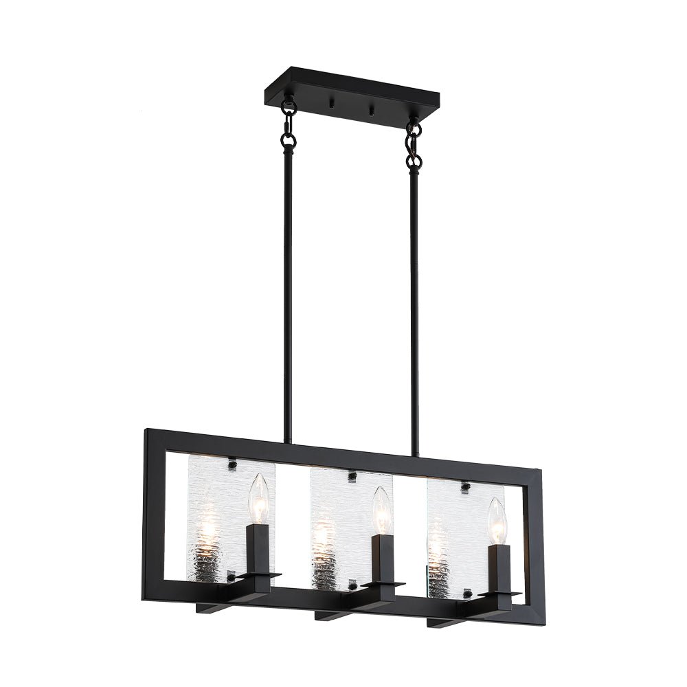 6-Light Candle Ripple Glass Black Rectangle Island Pendant