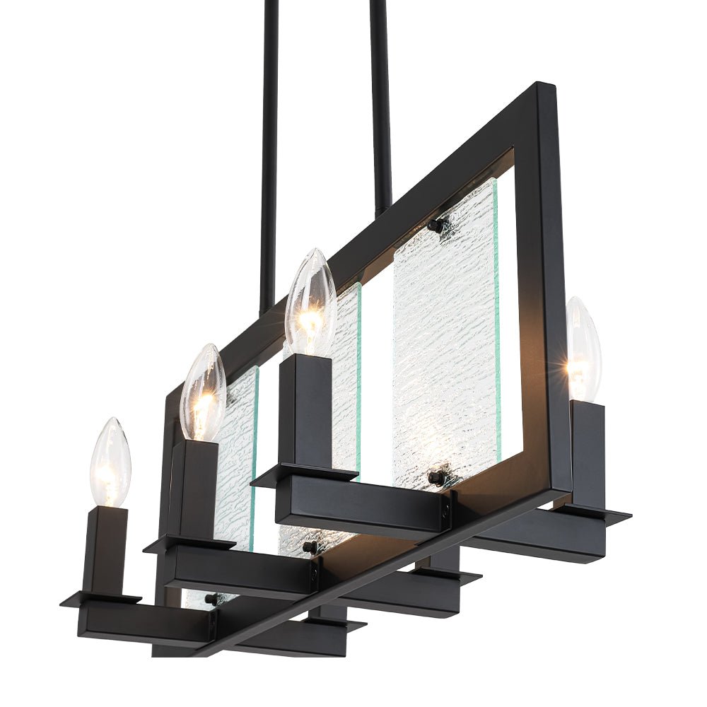 6-Light Candle Ripple Glass Black Rectangle Island Pendant