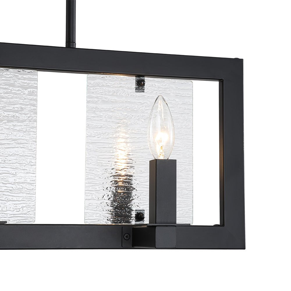 6-Light Candle Ripple Glass Black Rectangle Island Pendant